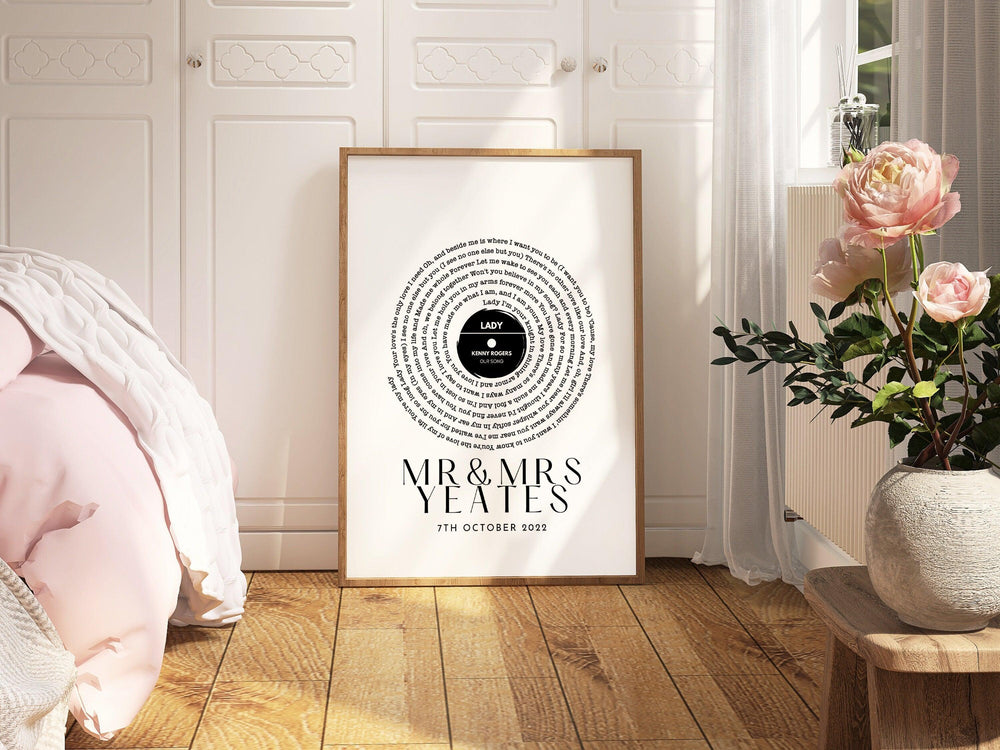 Song Lyric Print, Song Lyric Gift for Him and Her, Anniversary Gifts for Him Her, Vinyl Record Song Lyric Gift, Vinyl Record Print - Glam and Co 