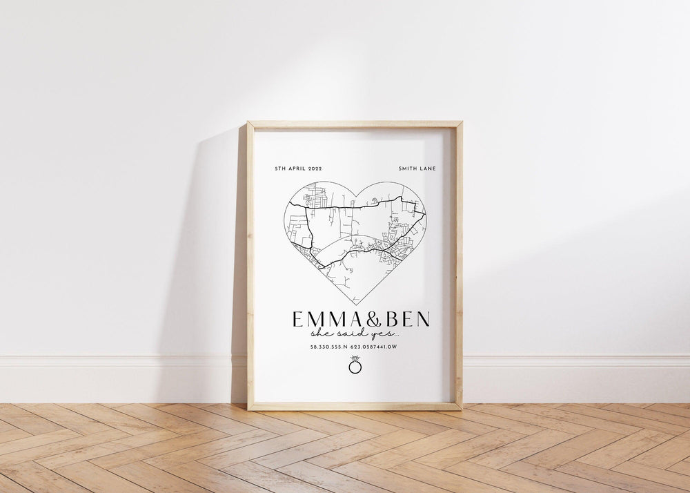 Engagement Gift, She Said Yes Print, Personalised Couples Engagement Gift, She Said Yes Gift Ideas, Engagement Gifts and Keepsake - Glam and Co 