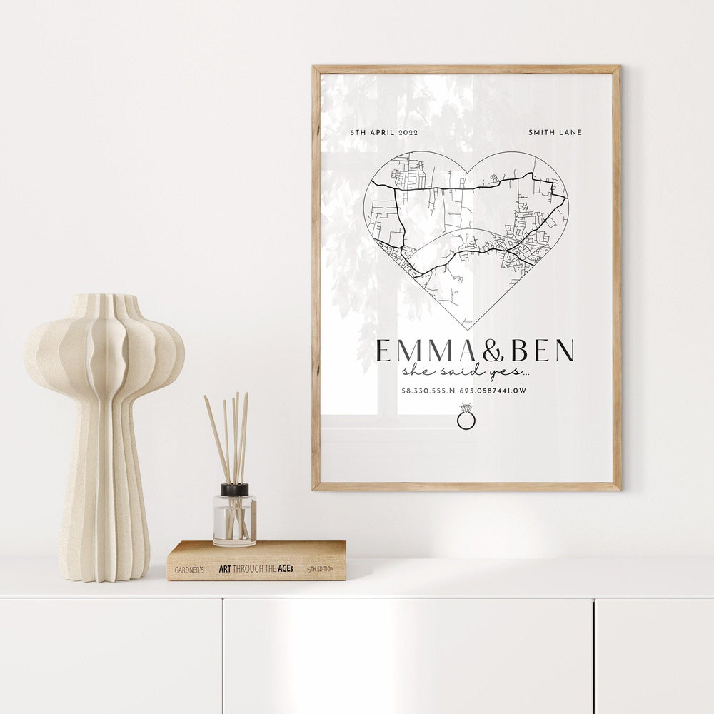 Engagement Gift, She Said Yes Print, Personalised Couples Engagement Gift, She Said Yes Gift Ideas, Engagement Gifts and Keepsake - Glam and Co 